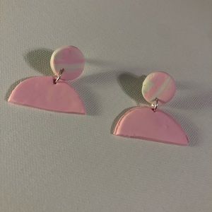 Pink and white marble earrings